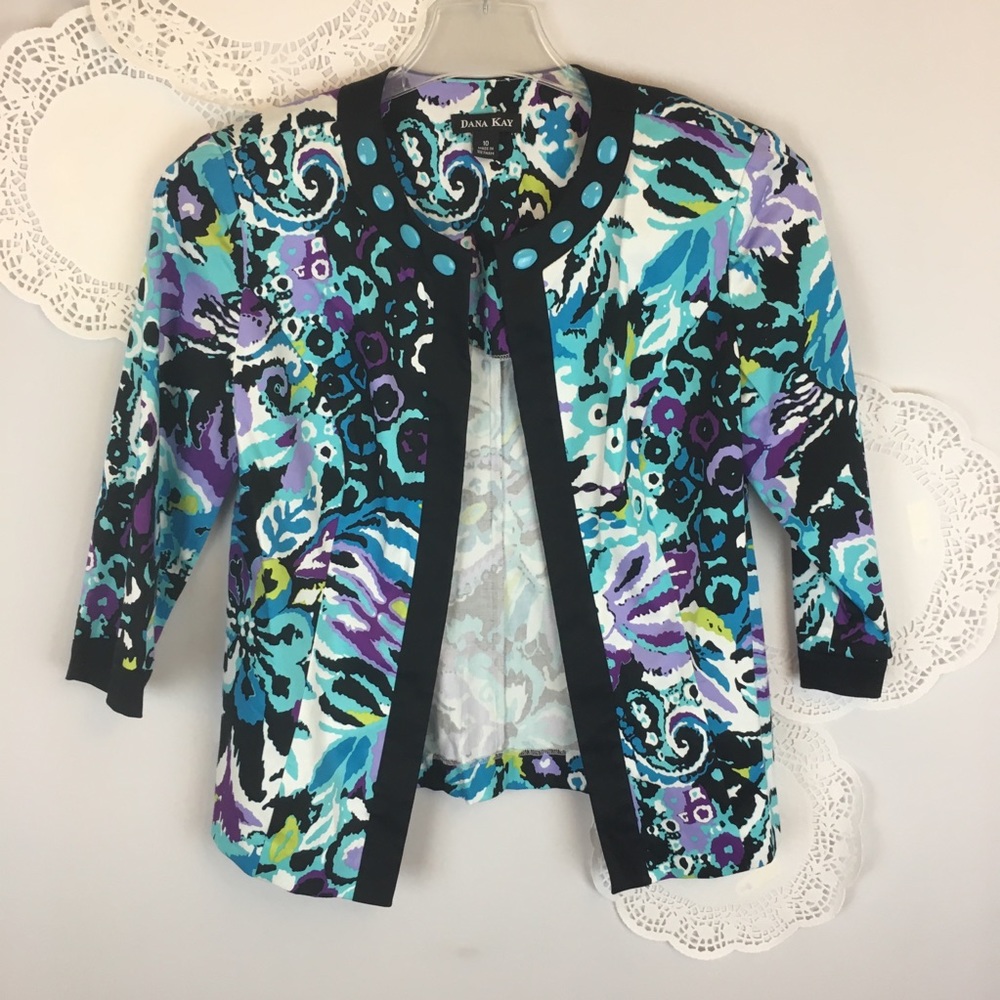 Dana Kay Jacket 10 Blue Purple Cropped Open Front